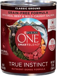 Purina ONE Grain Free, Natural Pate Wet Dog Food, SmartBlend True Instinct With Beef & Wild Caught Salmon - (12) 13 oz. Cans