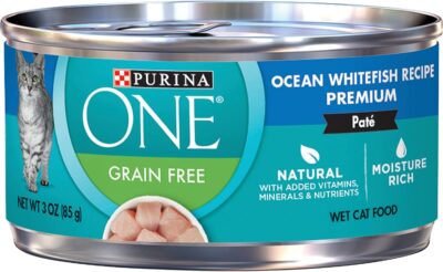 Purina ONE Ocean Whitefish Recipe Natural High Protein, Grain Free Pate Wet Cat Food, (24) 3 oz. Pull-Top Cans