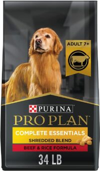 Purina Pro Plan Adult 7+ Complete Essentials Shredded Blend Beef and Rice Formula High Protein Dry Dog Food for Senior Dogs - 34 lb. Bag