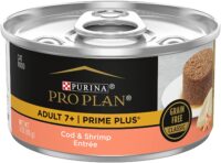 Purina Pro Plan Grain Free Senior Wet Cat Food Pate, SENIOR Prime Plus Cod and Shrimp Entree - (24) 3 oz. Pull-Top Cans