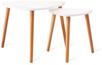 Qwork Nesting Coffee Tables Set of 2，Modern Furniture Decor Side End Table for Living Room, Office, Balcony, Easy Assembly, Triangle, White/Rubber Wood Legs