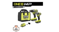 RYOBI PBLCK01K ONE+ HP 18V Brushless Cordless 1/2 in. Drill/Driver and Impact Driver Kit w/(2) 2.0 Ah Batteries, Charger, and Bag