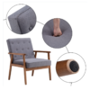 (75 x 69 x 84) cm Retro Modern Wooden Single Chair, Grey Fabric
