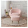 FCH Faux Fur Barrel Accent Chair with Ottoman for Bedroom Living Room Guestroom, Pink