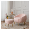 FCH Faux Fur Barrel Accent Chair with Ottoman for Bedroom Living Room Guestroom, Pink