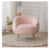 FCH Faux Fur Barrel Accent Chair with Ottoman for Bedroom Living Room Guestroom, Pink