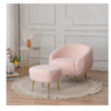 FCH Faux Fur Barrel Accent Chair with Ottoman for Bedroom Living Room Guestroom, Pink