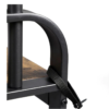 Benjara BM195838 Brown and Black Metal and Wood Framed Coat Rack with Multiple Hooks and Storage Shelves