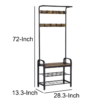 Benjara BM195838 Brown and Black Metal and Wood Framed Coat Rack with Multiple Hooks and Storage Shelves