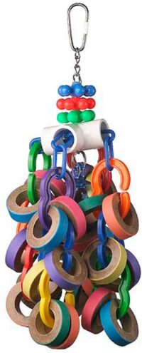 Super Bird Creations SB1107 Bagel Cascade Bird Toy, Large Bird Size, Refillable Bagels, 15” x 4.5”