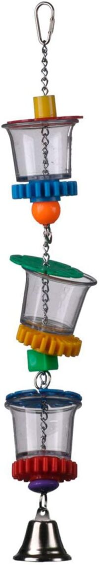 Super Bird Creations SB632 Foraging Bottom’s Up Bird Toy with Clear Acrylic Cups, Medium /Large Bird Size, 18” x 2.5”