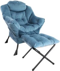 GOLDSUN Accent Chair Lazy Reclining Leisure Chair with Removable Metal Legs and High-Density Foam, Comfy Upholstered Single Sofa Chair With Ottoman for Living Room, Bedroom, Office (Blue with Ottoman)