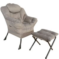 GOLDSUN Accent Chair Lazy Reclining Armchair with Removable Metal Legs and High-Density Foam, Comfy Upholstered Single Sofa Chair for Living Room, Bedroom, Office (Grey with Ottoman)