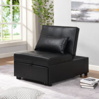 Faux Leather Folding Ottoman Sofa Bed, Modern Small Sleeper Convertible Chair Bed for Small Space, Apartment