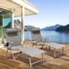 GOLDSUN Aluminum Outdoor Folding Lounge Chairs Adjustable Chaise Lounge Chair Set of 2 with Headrest and Tray for Patio Beach Porch Swimming Poolside (Grey) GOLDSUN Aluminum Outdoor Folding Lounge Chairs Adjustable Chaise Lounge Chair Set of 2 with Headrest and Tray for Patio Beach Porch Swimming Poolside (Grey)