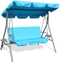 GOLDSUN Durable Outdoor Patio Swing Chair with Side Table Weather Resistant Canopy Swing Bench with Cushion,Suitable for Garden, Poolside, Balcony, Backyard-Blue (BGSW-817)