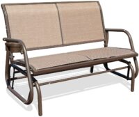 GOLDSUN Swing Glider Chair Patio Swing Bench for 2 Person, Outdoor & Indoor Lawn Steel Rocking Garden Loveseat with Cupholder for Outside,Patio, Backyard, Poolside(Coffee)