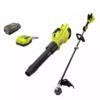 RYOBI RY40960VNM 40V HP Brushless 600 CFM 155 MPH Cordless Leaf Blower and Carbon Fiber String Trimmer with 4.0 Ah Battery and Charger