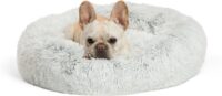 Best Friends by Sheri The Original Calming Shag Fur Donut Cuddler Cat & Dog Bed, Small 23" x 23" (Frost)