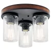 Kichler  Barrington 3-Light 11.5-in Distressed Black and Wood Tone Incandescent Flush Mount Light | Ceiling Flush Mount Light