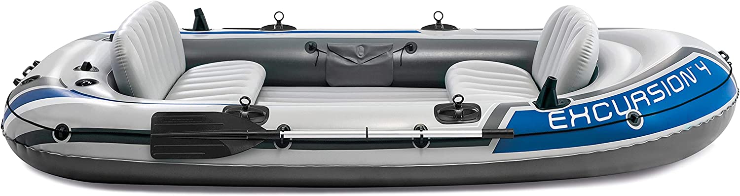 Intex Excursion 4-Person Inflatable Boat Set with Aluminum Oars and High  Output Air Pump –