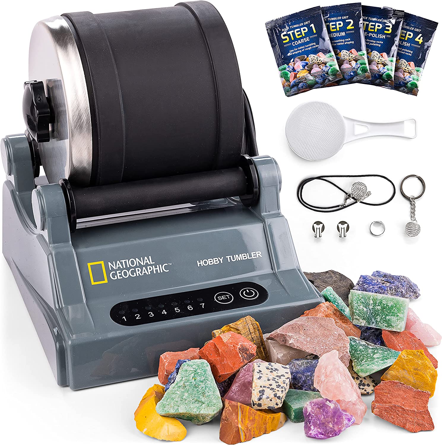 NATIONAL GEOGRAPHIC Hobby Rock Tumbler Kit – Includes Rough