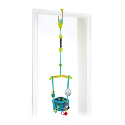Bright Starts Bounce 'N Spring Deluxe Door Jumper with Take-Along Toys, Ages 6 months +, Blue