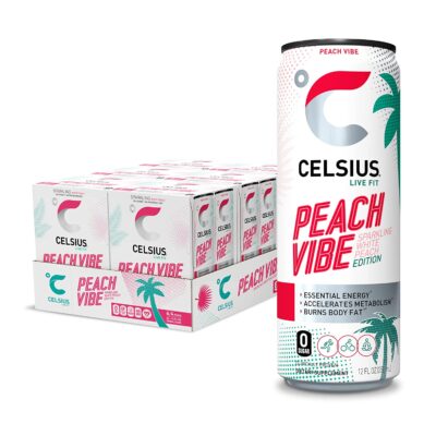 CELSIUS Essential Energy Drink, Sparkling Peach Vibe, 12 Fl Oz (Pack of 24)