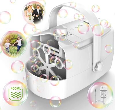 Bubble Machine Durable Automatic Bubble Blower, 5000+ Bubbles Per Minute Bubbles for Kids Toddlers Bubble Maker Operated by Plugin or Batteries Bubble Toys for Indoor Outdoor Birthday Party