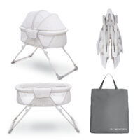 Delta Children EZ Fold Ultra Compact Travel Bassinet, Mirage, White Gray