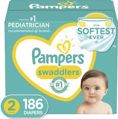 Diapers Size 2, 186 Count - Pampers Swaddlers Disposable Baby Diapers, (Packaging May Vary)