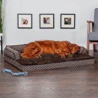 FurHaven Comfy Couch Orthopedic Bolster Dog Bed w/Removable Cover - Diamond Brown, Jumbo