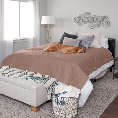 FurHaven Waterproof Cat & Dog Blanket Protector, Quilted Brownstone - 68" x 82" - Full