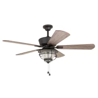 Harbor Breeze  Merrimack II 52-in Bronze LED Indoor/Outdoor Downrod or Flush Mount Ceiling Fan with Light (5-Blade)