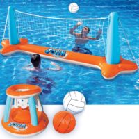 JOYIN Inflatable Pool Float Set Volleyball Net & Basketball Hoops, Floating Swimming Game Toy for Kids and Adults, Summer Floaties, Volleyball Court (105”x28”x35”)|Basketball (27”x23”x27”),Orange