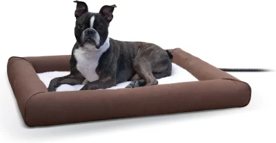 K&H Pet Products Deluxe Lectro-Soft Outdoor Heated Bolster Cat & Dog Bed, Medium Chocolate/Tan 