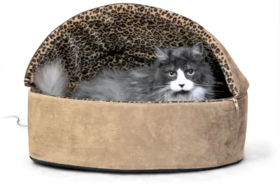 K&H Pet Products Thermo-Kitty Deluxe Hooded Cat Bed, Tan