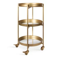 Kate and Laurel Celia Modern Glam 3-Tier Metal Bar Cart,13.75-in x 28-in, Gold, Decorative Round Serving Cart with Lockable Wheels