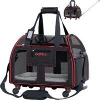 Katziela Rolling Pet Carrier Airline Approved - Pet Carrier with Wheels - Luxury Lorry - Deluxe TSA Approved Cat Carrier with Wheels - Small Airline Approved Dog Carrier Trolley - Plane Carry On Bag