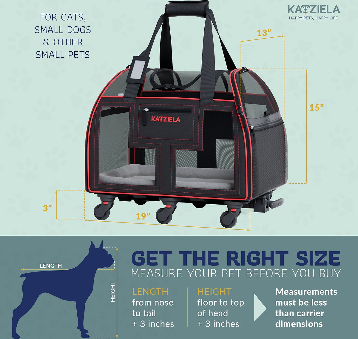 Katziela Rolling Pet Carrier Airline Approved – Pet Carrier with