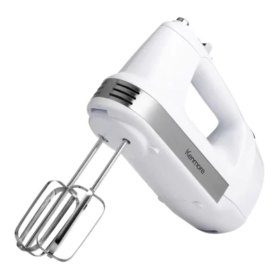Kenmore 5-Speed Hand Mixer Beater Blender, 250 Watts, with Beaters, Dough Hooks, Liquid Blending Rod, Automatic Cord Retract, Burst Control, and Clip-On Accessory Storage
