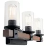 Kichler Barrington 22-in 3-Light Distressed Black and Wood Tone Rustic Vanity Light