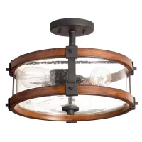 Kichler  Barrington 3-Light 14-in Distressed Black and Wood Tone Incandescent Semi-flush Mount Light