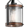 Kichler Barrington Distressed Black and Wood Tone Rustic Seeded Glass Cylinder Mini Pendant Light
