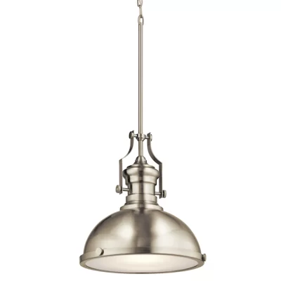 Kichler  Satin Nickel Industrial Frosted Glass Dome LED Pendant Light