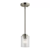 Kichler Winslow Brushed Nickel Modern/Contemporary Seeded Glass Cylinder Mini Pendant Light
