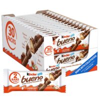 Kinder Bueno Milk Chocolate and Hazelnut Cream Candy Bar, 30 Packs, 2 Individually Wrapped 1.5 oz Bars Per Pack