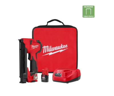 Milwaukee 2448-21 M12 12-Volt Lithium-Ion Cordless Cable Stapler Nailer Kit with 2.0Ah Battery, Charger and Bag