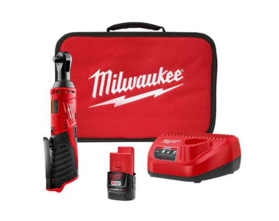 Milwaukee 2457-21 M12 12-Volt Lithium-Ion Cordless 3/8 in. Ratchet Kit with One 1.5 Ah Battery, Charger and Tool Bag