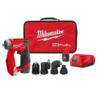 Milwaukee 2505-22 M12 FUEL 12-Volt Lithium-Ion Brushless Cordless 4-in-1 Installation 3/8 in. Drill Driver Kit with 4-Tool Heads